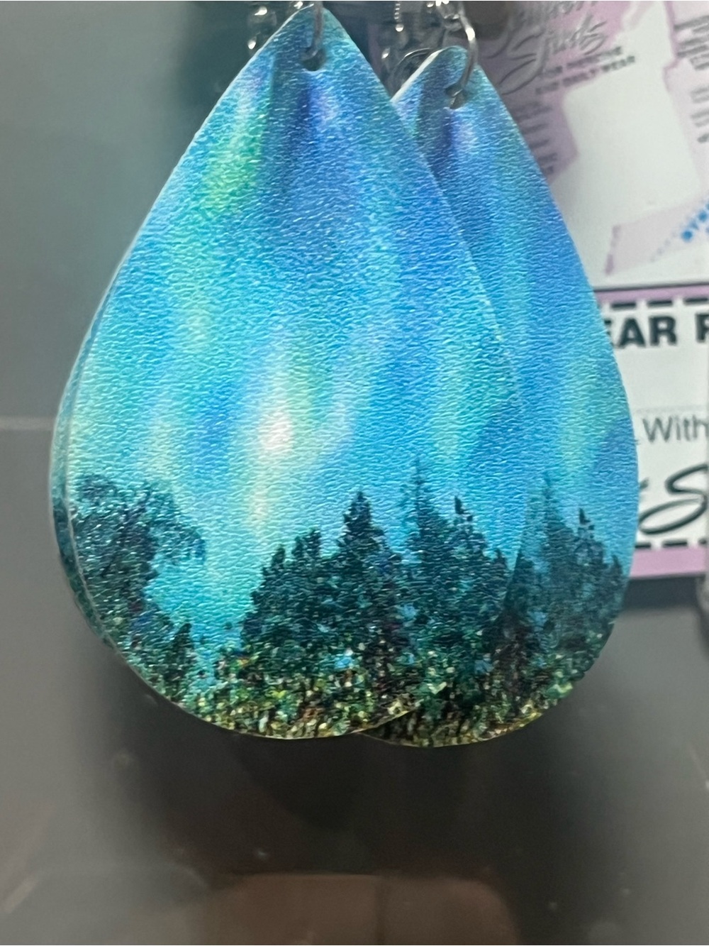 Hand-Painted Blue Forest Teardrop Earrings - Art Home Accessory